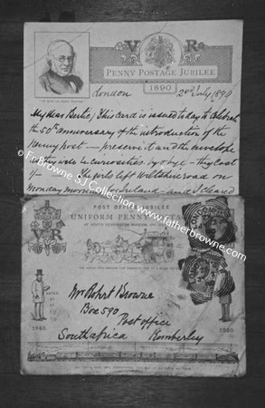 COPY NEGS LETTER FATHERS COMMEMORATING 50TH PENNY POST 2 7 1890